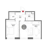 Планировка 1-комнатной квартиры, 49,5 м2
