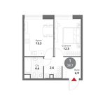 Планировка 1-комнатной квартиры, 39,7 м2