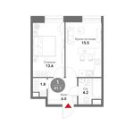 Планировка 1-комнатной квартиры, 41,1 м2