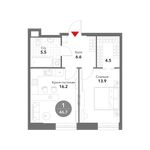 Планировка 1-комнатной квартиры, 46,7 м2