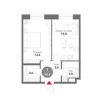 Планировка 1-комнатной квартиры, 44,6 м2