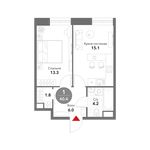 Планировка 1-комнатной квартиры, 40,4 м2