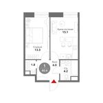 Планировка 1-комнатной квартиры, 40,4 м2