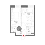 Планировка 1-комнатной квартиры, 41,1 м2