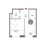 Планировка 1-комнатной квартиры, 41,5 м2