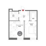 Планировка 1-комнатной квартиры, 46,8 м2