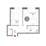 Планировка 1-комнатной квартиры, 43,7 м2