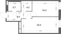 Планировка 1-комнатной квартиры, 57,9 м2