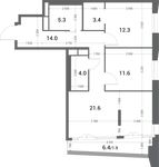 Планировка 2-комнатной квартиры, 74,1 м2