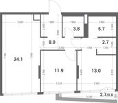 Планировка 2-комнатной квартиры, 70 м2