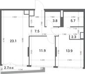 Планировка 2-комнатной квартиры, 69 м2