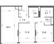 Планировка 2-комнатной квартиры, 68 м2
