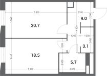 Планировка 1-комнатной квартиры, 57 м2