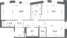 Планировка 2-комнатной квартиры, 84,2 м2