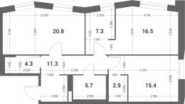 Планировка 2-комнатной квартиры, 84,2 м2