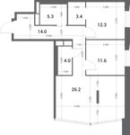 Планировка 2-комнатной квартиры, 76,8 м2