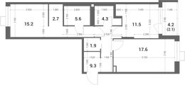 Планировка 2-комнатной квартиры, 70,2 м2