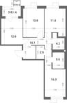 Планировка 3-комнатной квартиры, 78,7 м2