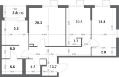 Планировка 3-комнатной квартиры, 90 м2