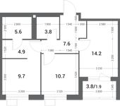 Планировка 2-комнатной квартиры, 58,4 м2