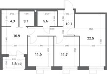 Планировка 3-комнатной квартиры, 83,2 м2