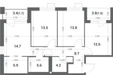 Планировка 3-комнатной квартиры, 82,8 м2