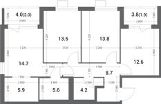 Планировка 3-комнатной квартиры, 82,9 м2