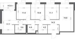 Планировка 4-комнатной квартиры, 101 м2
