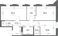 Планировка 2-комнатной квартиры, 84,6 м2