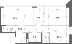 Планировка 2-комнатной квартиры, 86,8 м2