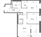 Планировка 2-комнатной квартиры, 72,2 м2