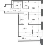Планировка 2-комнатной квартиры, 73,4 м2