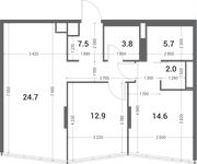 Планировка 2-комнатной квартиры, 71,2 м2