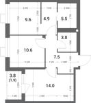 Планировка 2-комнатной квартиры, 57,8 м2