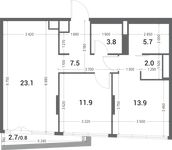Планировка 2-комнатной квартиры, 68,7 м2