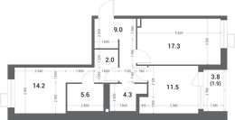 Планировка 2-комнатной квартиры, 65,8 м2