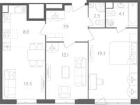 Планировка 2-комнатной квартиры, 67,2 м2