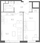 Планировка 1-комнатной квартиры, 45 м2