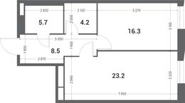 Планировка 1-комнатной квартиры, 57,9 м2
