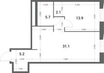 Планировка 1-комнатной квартиры, 58 м2