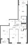 Планировка 3-комнатной квартиры, 87,8 м2