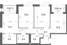 Планировка 3-комнатной квартиры, 82,8 м2