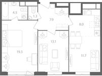Планировка 2-комнатной квартиры, 66,3 м2