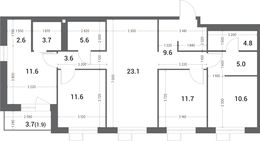 Планировка 4-комнатной квартиры, 105,3 м2