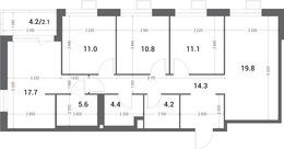 Планировка 4-комнатной квартиры, 101 м2