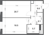 Планировка 1-комнатной квартиры, 57 м2