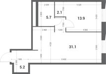 Планировка 1-комнатной квартиры, 58 м2