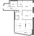 Планировка 2-комнатной квартиры, 76,7 м2