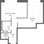 Планировка 1-комнатной квартиры, 44,9 м2