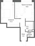 Планировка 1-комнатной квартиры, 46,1 м2